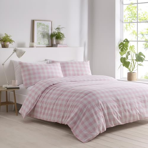 Portfolio Home Gingham Check Pink Super King Soft Easy Care Bed Linen Bedding Duvet Cover Quilt Set With Pillow Cases