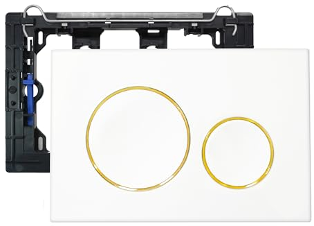 Empyreal Plaque de Déclenchement avec Ensemble de Levier de Chasse et Cadre de Montage, Compatible avec Geberit Sigma 20 Panneau de Contrôle, Double Chasse, 1 Pièce(Fond Blanc&Cercle d'Or).