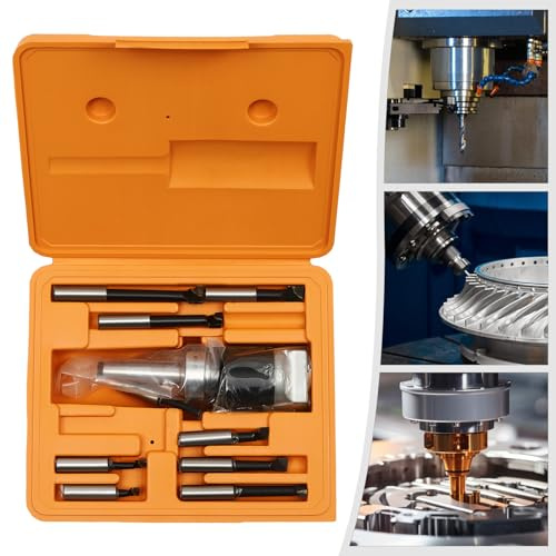 ieLsngai 9 pcs Ausdrehkopf Bohrkopf Set MK2 M10 Ø 50, Bohrfutter Bohrstangen Set mit Bohrstangen Bohrkopf Fräswerkzeuge, Bohrbereich 10-125mm, für Fräs-, Bohr- und Bearbeitungsmaschinen