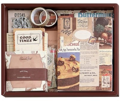 ASFWAGQ Scrapbook Zubehör Set, Scrapbooking Papier Journal Set mit A6 Raster Notizbuch, DIY Scrapbook Geschenk für Kind und Teenager (Vintage)