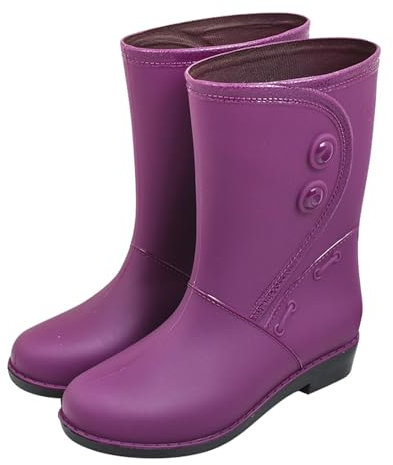 Stivali da pioggia foderati caldi da donna in tinta unita al ginocchio antiscivolo tacco basso stivaletti da pioggia copertura per scarpe da pioggia bambini, Viola, 37.5 EU