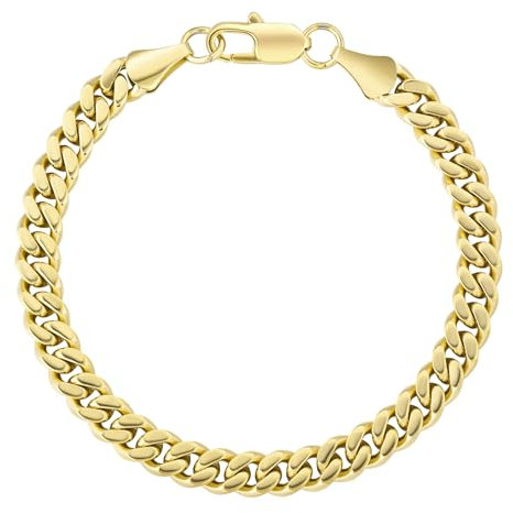 KRKC Herren Armband, 14K Gold Vergoldet 7mm Edelstahl Panzerkette Cuban Armband, Nickel-frei Rostfrei Armbänder für Männer Länge 21,6cm