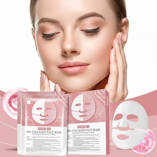 Collagen Mask - Deep Bio Collagen Face Mask - Anti Wrinkle Mask - Hydrating Face Masks - Collagen Treatment Beauty for Firming, Bri_ghtening, Anti-Aging Repair, Korean Face Mask (5Pcs)