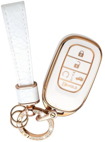 Unifizz Coque de clé avec porte-clés pour Honda 2022, 2023, 2024, Accord Civic HR-V CR-V Pilot Odyssey 2022, 2023, 2024, accessoires de clé en TPU souple (blanc)