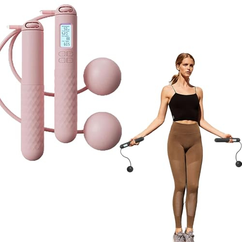 Ropeless Skipping Rope | Cordless Skipping Rope with Counter, Smart Digital Jump Rope, Gravitys Ball Skipping Ropes, Adjustable Length Weighted Jump Rope, Skipping Ropes for Fitness Adults Kids (Pink)