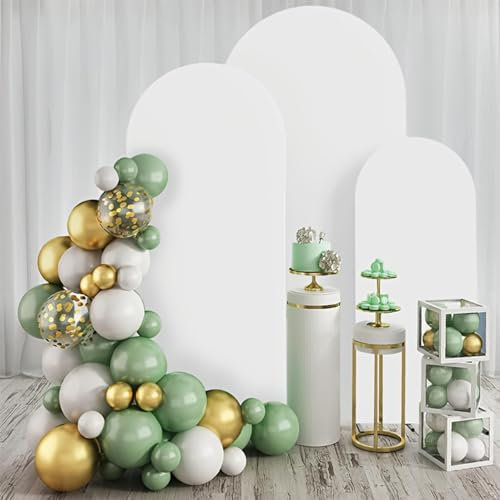 Set of 3 High Elasticity Spandex Wedding Arch Covers (4FT, 5FT, 6FT), White Round Top Chiara Backdrop for Weddings, Birthdays, Baby Showers & Banquets Decoration