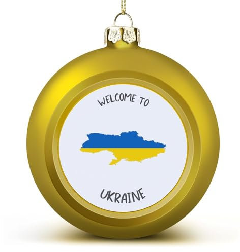 Goldene Welocme to Ukraine Nations Flagge Xmas Ball Ornament - Welocme to Ukraine Flagge Weihnachtskugel Hängende Ornamente Andenken Souvenir für Weihnachtsbaum Dekoration Saisonales Partyzubehör