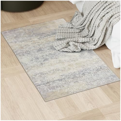 tectake® Teppich, waschbarer Teppich, Flauschiger Teppich für Home, Wohnzimmer, Schlafzimmer, Kinderzimmer, Vintage Optik Teppich Kurzflor, als Küchenteppich oder Läufer - 60 x 110 cm