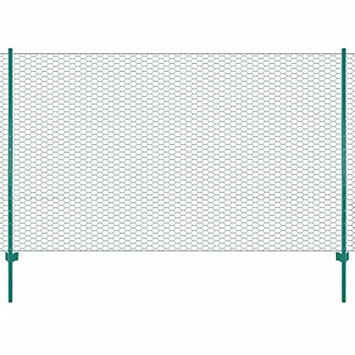 ShGaxin Maschendrahtzaun mit Pfosten, Volierendraht, Wühlmausgitter, Kaninchenzaun, Drahtzaun, Drahtgeflecht, Geflügelzaun, Kaninchendraht, Stahl 25 x 2 m Grün