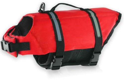 FANSU Gilet de Sauvetage pour Chien avec Poignée, Gilet de Sauvetage Réglable pour Chiens de Petite, Moyenne et Grande pour Sécurité de l'eau Plage, Piscine (XXL,Rouge)