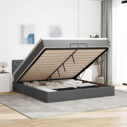 Willood Boxspringbett mit Matratze Großer Stauraum unter dem Bett Dunkelgrau 200 x 200 cm Knopfheftung Design