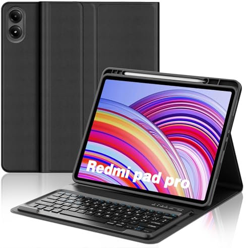 WAVATA Tastiera per Redmi Pad Pro 12.1 Pollici 2024, Custodia Tastiera per Redmi Pad Pro 12.1 Magnetica Staccabile Bluetooth Italiano QWERTY Layout, Nero
