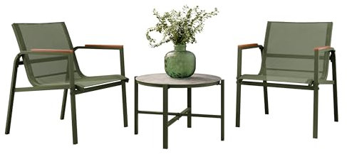 Mirjan24 Gartenmöbel Tawien, Sitzgruppe, 2 Sessel + Tisch für Balkon oder Garten, Balkonset, Gartensessel mit Beistelltisch, Gartenstühle, Gartentisch, Gartensitzgruppe, Garten-Set (grün)