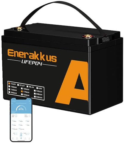 Enerakkus Batteria LiFePO4 da 12 V, 170 Ah, Bluetooth 150 A BMS, gruppo 31, Low Temp Cut Off, 8000+ ciclo profondo, batteria al litio da 12 V per moto, barca, camper, energia solare, campeggio, fuori