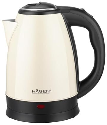 Hagen, Bouilloire Electrique Compacte Inox, Design Elegant, Base 360°, Capacité 1,8L, Puissance 1500W, Base 360 °, Filtre amovible et lavable, HA5525- Crème