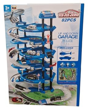 Police Car Parking Garage Toy Set, 5-Level Tower With Electric Track, 82 Pieces, Light and Sound Effects