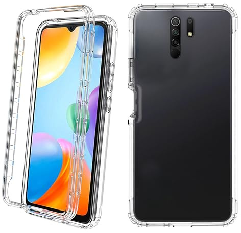 Xinhongtech Funda para Xiaomi Redmi 9, Delgada Fundas Anti-Choque 360 Grado con Protectora Anti-arañazos de Pantalla Integrado, Carcasa HD Antigolpes Protección,Transparente