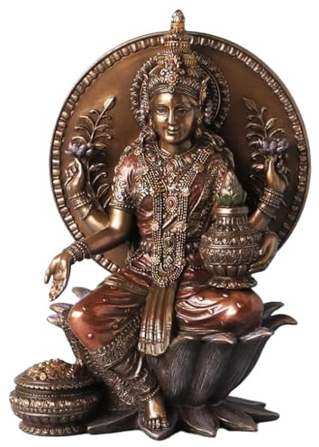 Parastone Deko-Figur Lakshmi - hinduistische Göttin des Lichts, aus Kunstharz in Bronze-Optik, Detailreiche Dekofigur für Wohnzimmer, Büro & Sammler, Höhe: 21 cm