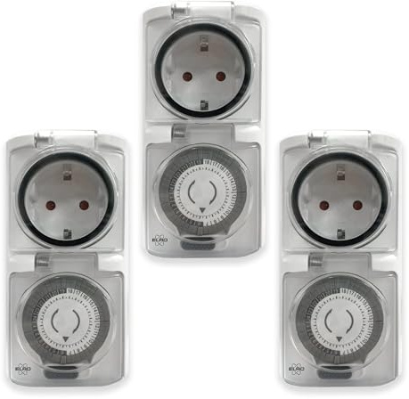 3-Pack ELRO TO1500 Interruptor horario mecánico de Exterior | IP44 Estanco | Tiempos de conmutación de 30 Minutos | hasta 3600W