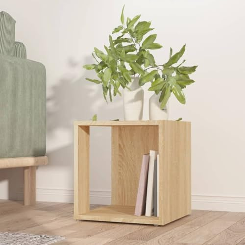WHOPBXGAD Beistelltisch Sonoma-Eiche 33x33x34,5 cm Holzwerkstoff - Rustikaler Wohnzimmer Side Table mit Stauraum, Stabiler Ecktisch für Bücher & Deko, Einfacher Zusammenbau