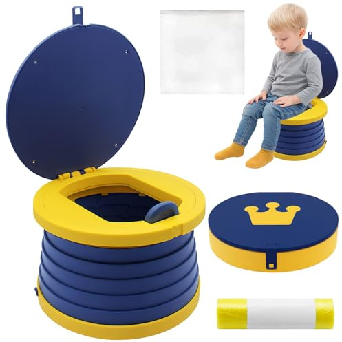 Zyluniy Siège Toilette Pliable, Pot de Voyage pour Enfant, Toilette Portable Enfant, Siège de Pot WC, avec Rouler Sacs, Sac de Rangement, pour Voyages Camping Voiture Plage Excursion Usage Familial
