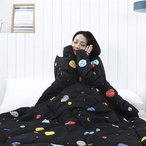 Summer Cool Quilt,Printing Lazy Quilt with Sleeves Winter Thick Warm Wearable Quilt Blanket Suitable for Office, Sleeping, Reading, Playing Games Floral (F)