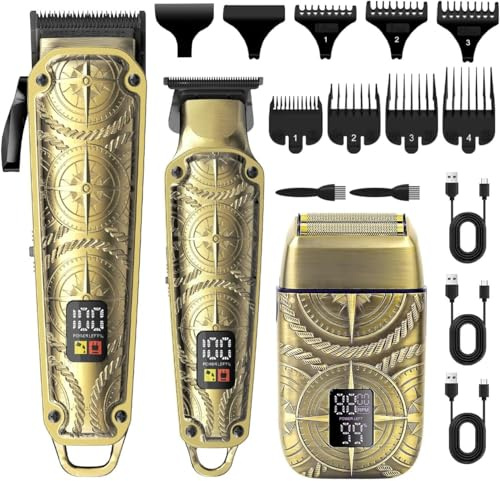 Hatteker Tagliacapelli Professionali per Uomo 3 in 1, Regolacapelli, Regolabarba, Rasoi Elettrici Senza Fili, Kit di Toeletta Uomo con Display LCD