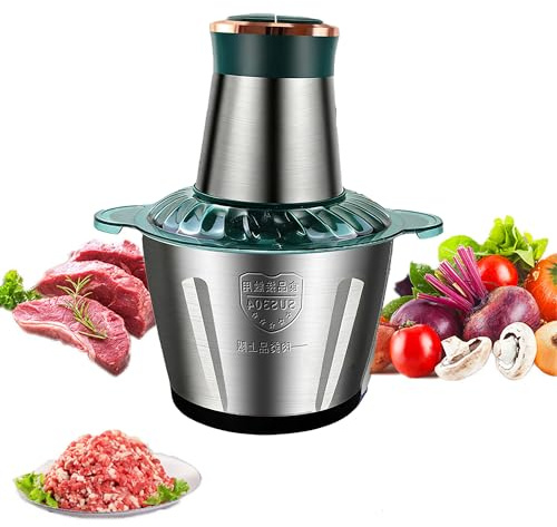 Hachoir Électrique,Blender Mixeur,Mixeur Hachoir,Hachoir à Viande Polyvalent 300W,3L,Hachoir Ail Electrique Multifonction Pour Viande, Légumes, Oignon Et Fruits, 2 Niveaux De Vitesse (Argent + Vert)
