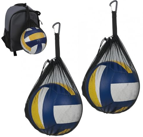Quilax Nylonbollsnät för 1 boll, bärbar och vikbar med karbinhake och dragsko, kan fästas i en basketboll, fotboll, volleyboll, skolväska, skolväska