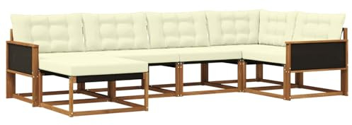 vidaXL Outdoor-Sofagarnitur mit Kissen 6 pcs Natur und Creme, Garten-Sofa-Set, modernes Outdoor-Lounge, strapazierfähige Möbel, witterungsbeständiger Sitzplatz zum Entspannen