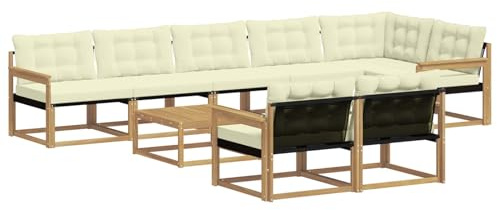 vidaXL Outdoor-Sofagarnitur 9 pcs Weiß und Creme 79 x 79 x 37 cm, Garten Ecksofa, modernes Outdoor-Lounge, Robustes Sitzset, Möbel für Terrasse, Komfort und Stil