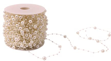 ICTRONIX 60m/Rolle Perlenkette Perlenschnur Perlengirlande Hochzeit Tischdeko Brautstraus Perlenband DIY Handwerk Elfenbein