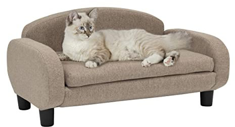 Paws & Purrs Modernes Haustier-Sofa, 80 cm breit, niedrige Rückenlehne, mit abnehmbarem Matratzenbezug, Espresso/Sand
