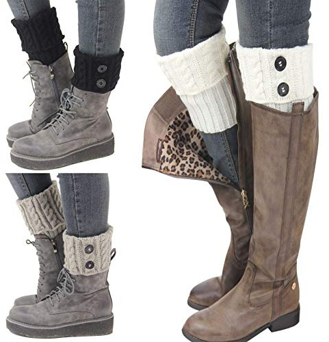Bestjybt 3 Pairs Womens Short Boots Socks Crochet Knitted Boot Cuffs Leg Warmers Socks(Multicolored Y)