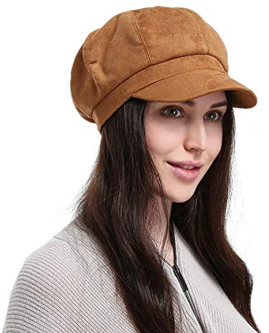DEMU Damen Schirmmütze Barett Mütze Winter Ballonmütze Cap Gatsby (Braun)