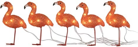 Konstsmide LED Acryl Flamingos, 5er-Set, 40 bernsteinfarbene Dioden, 24V Außentrafo, weißes Kabel - 6267-803