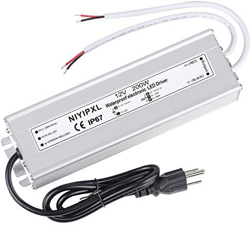 Driver LED da 200 Watt impermeabile IP67 adattatore trasformatore di alimentazione 90 V-130 V AC a 12 V CC, uscita a bassa tensione con spina a 3 poli cavo da 1 piedi per luce LED, progetto di
