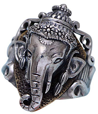 Vintage 925 Sterling Silber Hindu Elefant Gott Ganesha Ring Elefantenring Schmuck für Herren Damen Größe 66