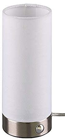 Reality Leuchten LED Tischleuchte Emir R52460101, Metall Nickel Matt, Stoffschirm Weiß, inkl. 5.Watt LED, Touch Dimmer