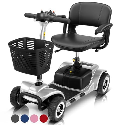 Vive 4 Wheel Mobility Scooter - Electric Powered Wheelchair Device - Compact Heavy Duty Mobile for Travel, Adults, Elderly - Long Range Power Extended Battery with Charger & Basket