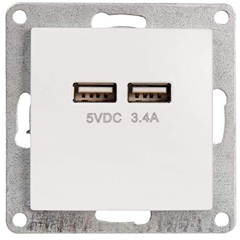 MC POWER - USB Ladedose | Flair | 2-fach, 5V/ 3, 4A, Up, Weiß, Matt | Ideal Z. B. für das Laden von Smartphones und Tablets