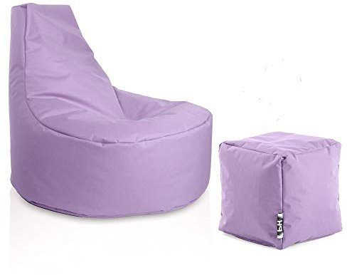PATCH HOME Gamer Sessel inkl. Würfel Bean Bag Set Ø75cm, 30cm Sitzhöhe, 80cm Höhe + 35x35cm Würfel Flieder