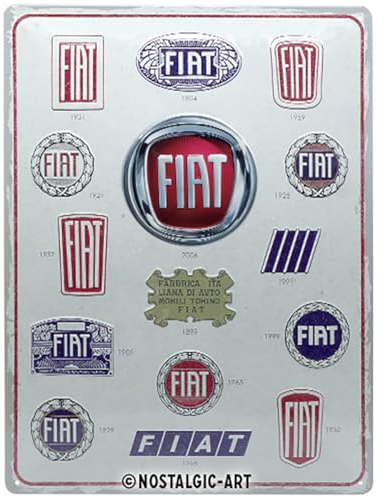 Nostalgic-Art Retro Blechschild, 30 x 40 cm, Fiat – Logo Evolution – Geschenk-Idee für Fiat-Zubehör Fans, Original Lizenzprodukt (OLP), aus Metall, Vintage Design, Blechschilder Sprüche