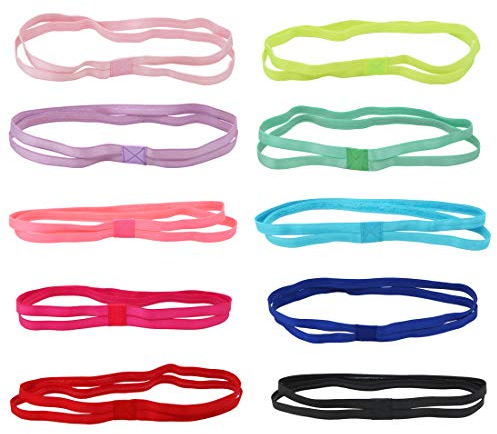 Elastische Sport-Doppel-Stirnbänder, dehnbar, rutschfest, schmal, für Laufen, Fußball, Workout, Yoga und mehr, 10 Stück