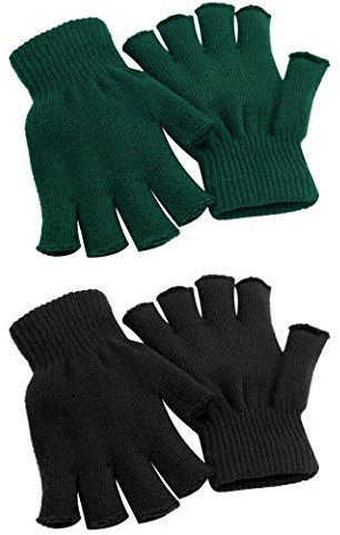 Cooraby 2 Paar Unisex Warme Halbfinger-Handschuhe Winter Fingerlose Handschuhe (L für Erwachsene, M für Jugendliche, S für Kinder) - Schwarz - Large