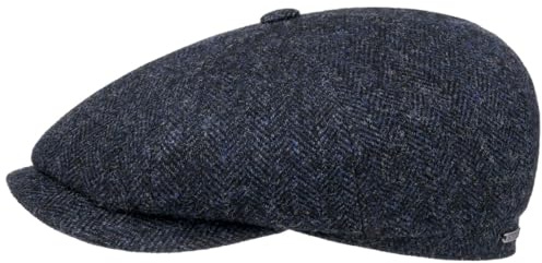 Stetson Hatteras Classic Wool Flat Cap Men - Newsboy with Peak, Lining, Lining Winter Autumn-Winter - 59 cm Black-Blue