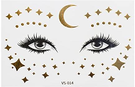 1 x Gesichttattoo gold - Sterne und Mond - Temporary Body Tattoo - VS014 (1)