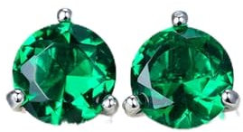 SALAN Mignon Femme 6/7 / 8mm Boucles d'oreilles en Pierre Verte Émeraude Naturelle Véritable 925 Argent Sterling pour Femmes Petites Boucles d'oreilles À Vis