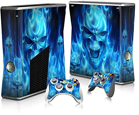 Autocollant fin pour Xbox 360 avec deux décalcomanies sans fil gratuites - Coque de protection en vinyle pour console Microsoft Xbox 360 Slim – Bleu Grimace