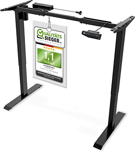 + SportPlus Höhenverstellbares Tischgestell Elektrisch Verstellbarer Schreibtisch für Büro, Homeoffice, Memory-Steuerung, Bewegungserinnerung, Anti-Kollisions-Schutz (71-121 cm Höhe, Schwarz)